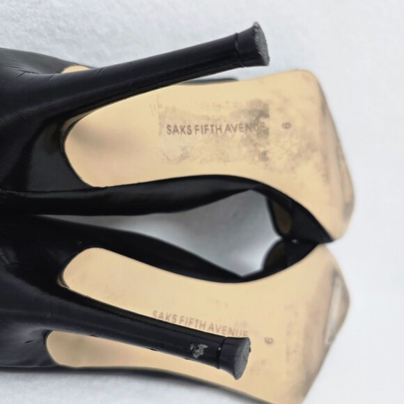 Saks Fifth Avenue Felicity Black Pointed Toe 4" High Heel Sz 9 Leather Fabric - Picture 11 of 13